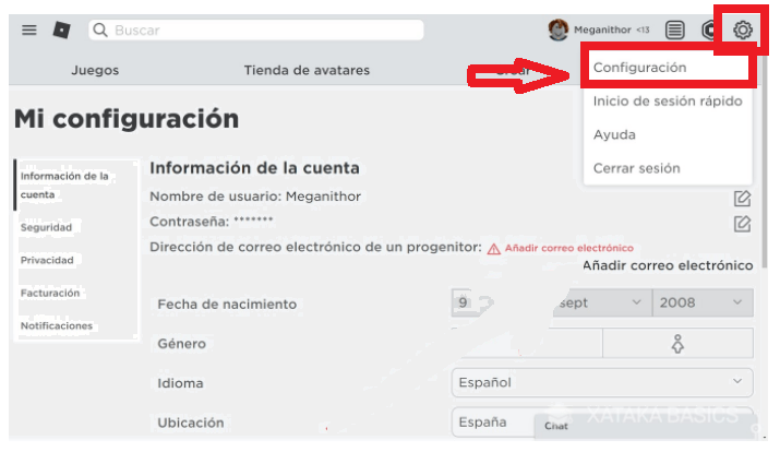 Ingresa a la configuración de tu cuenta
