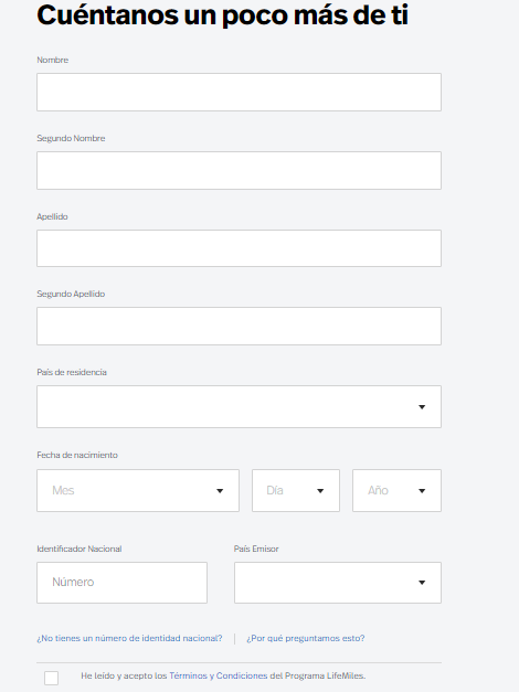 Como crear cuenta en LifeMiles paso 3