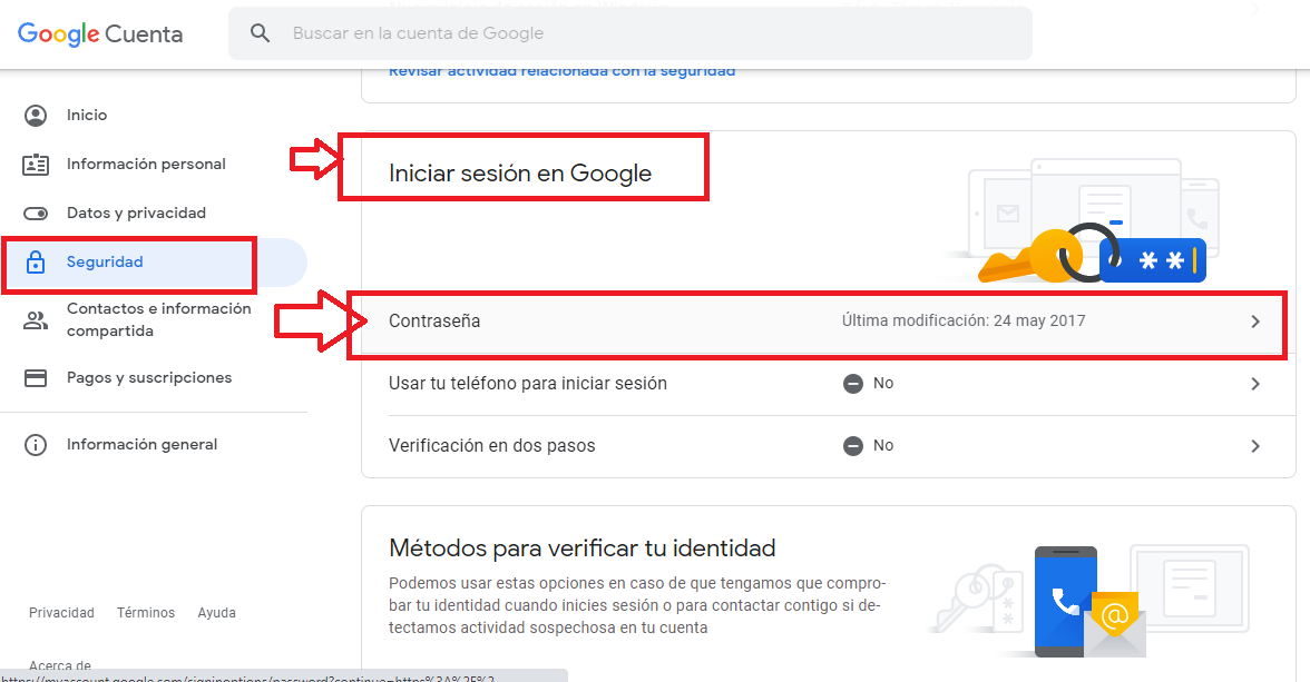 Navega en el menú de seguridad