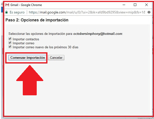 Elige la opción de Comenzar importación