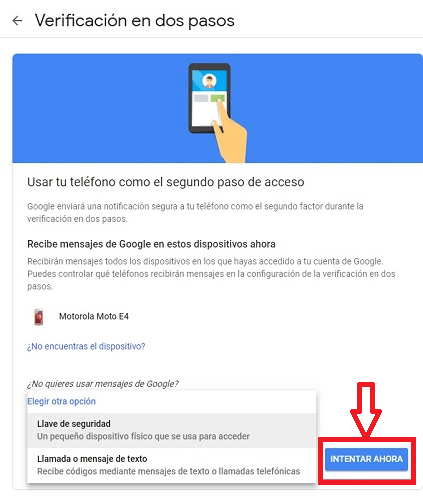 Elije el método para la verificación