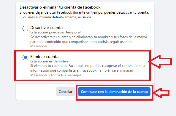 Elimina la cuenta