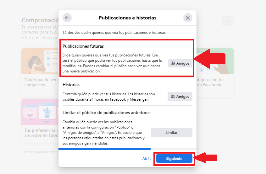 Indica quien puede ver tus publicaciones o historias