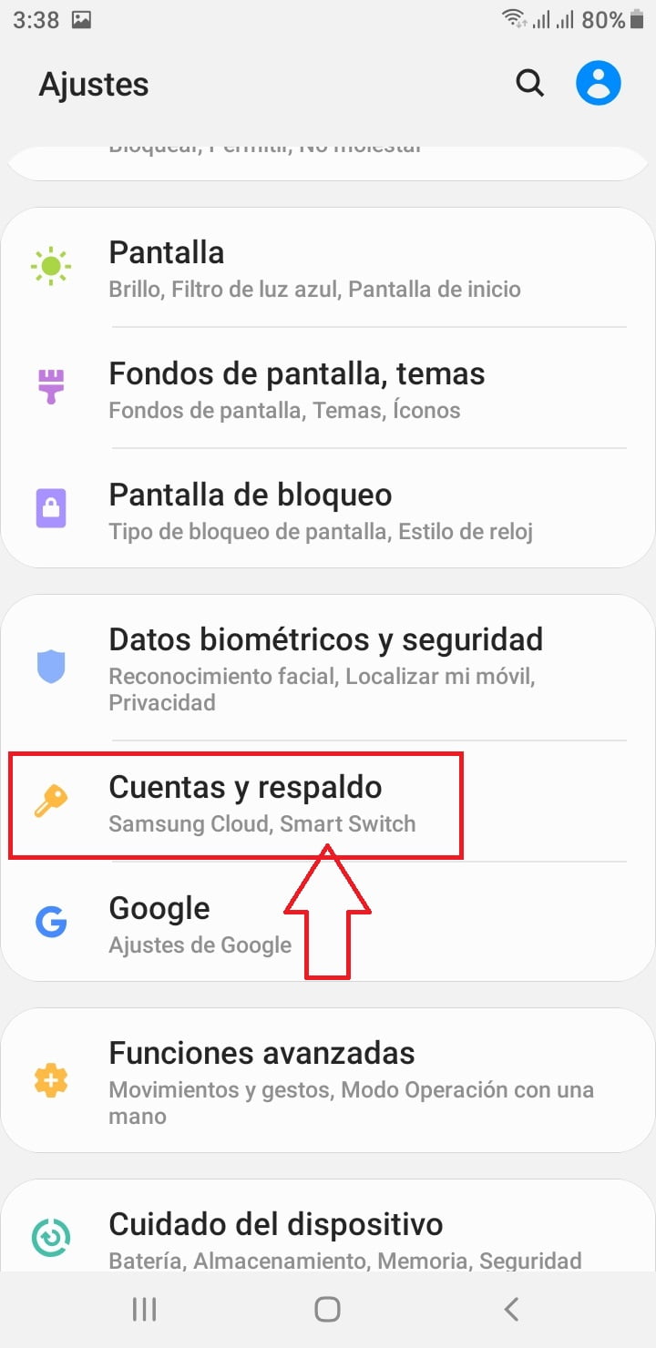 Ingresa a los Ajustes y Cuenta de Android
