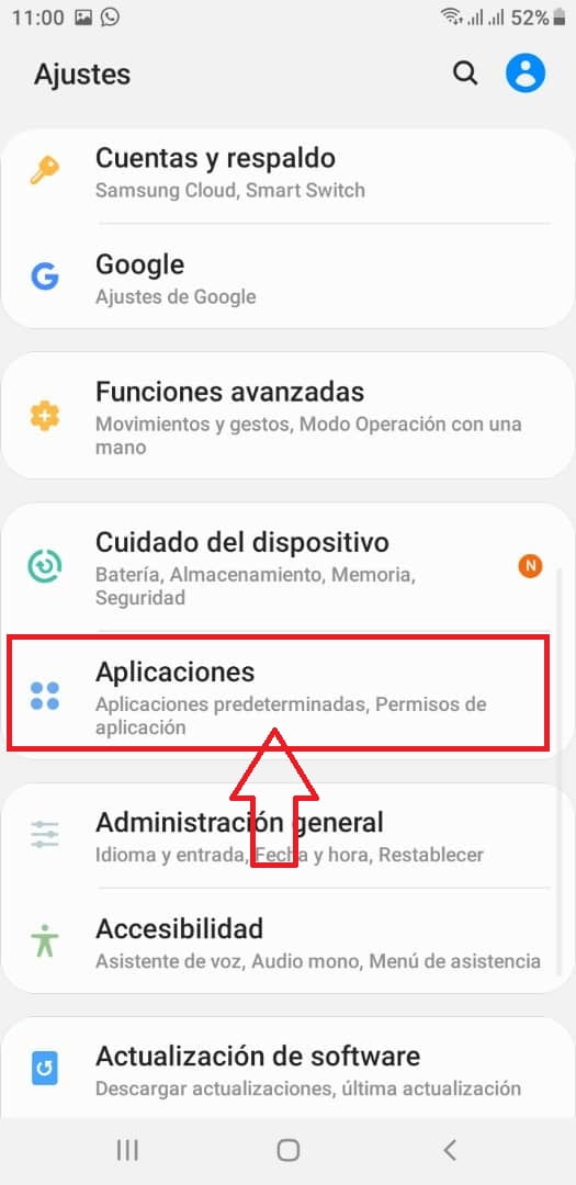 Ingresa a los ajustes del smartphone