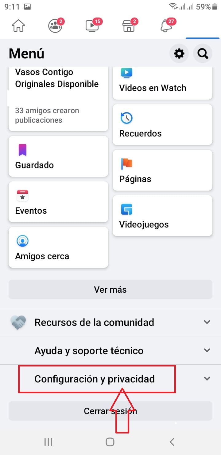 Ingresa al menú de ajustes de Facebook