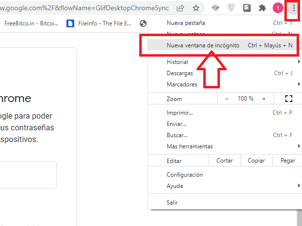 Inicia el navegador incognito