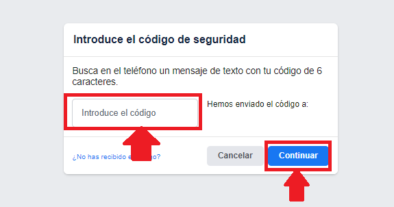 Introduce el código de seguridad