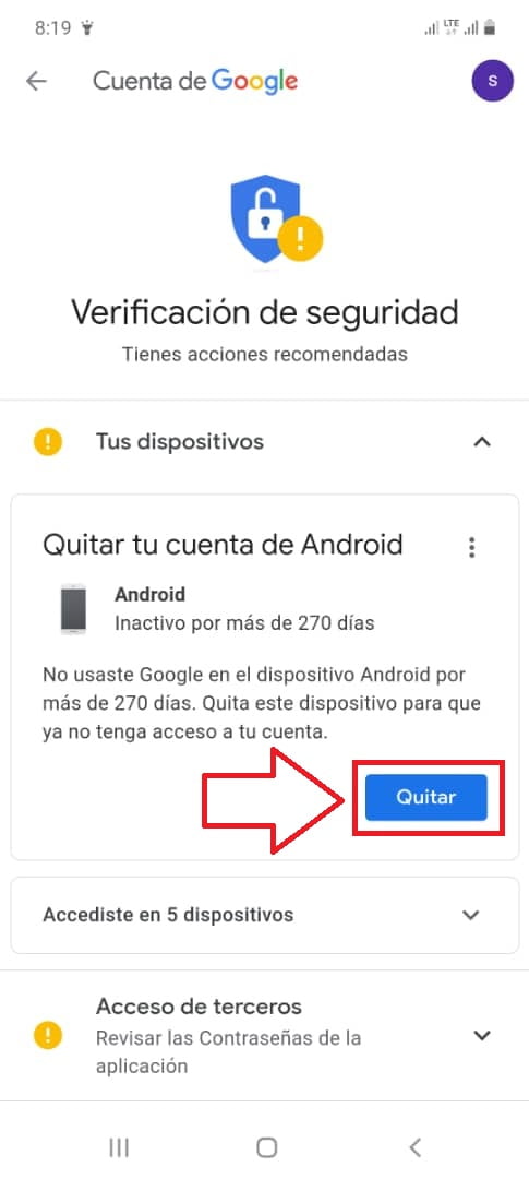 Oprime el botón “Quitar”