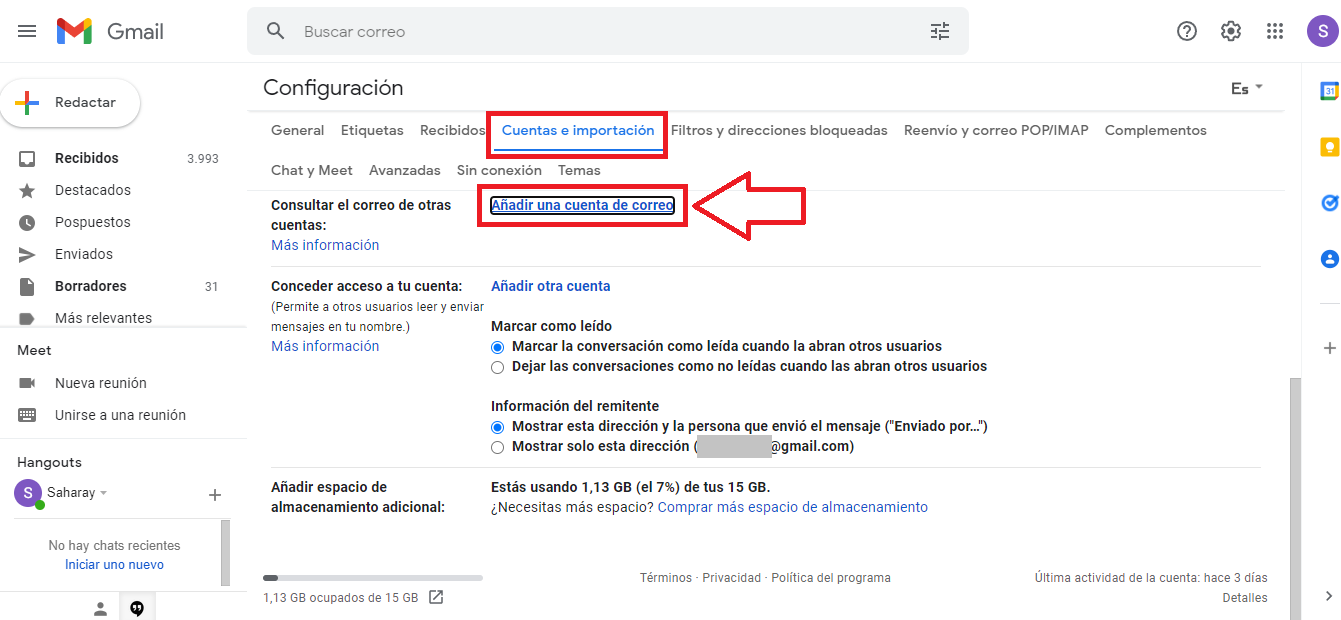 Oprime en la sección de Cuentas e importación