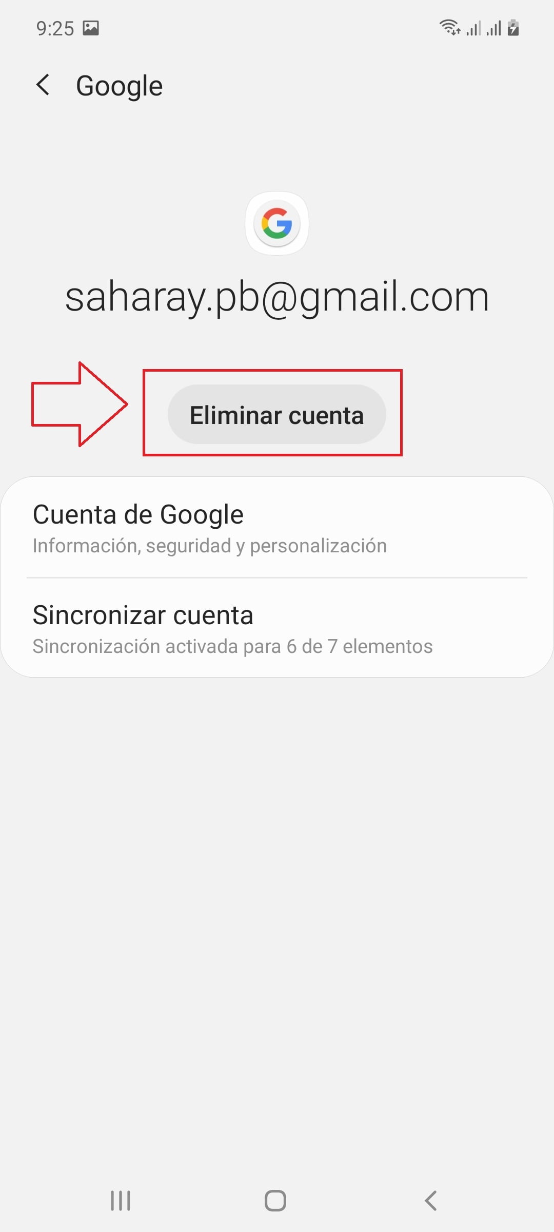 Presiona el botón de Eliminar cuenta