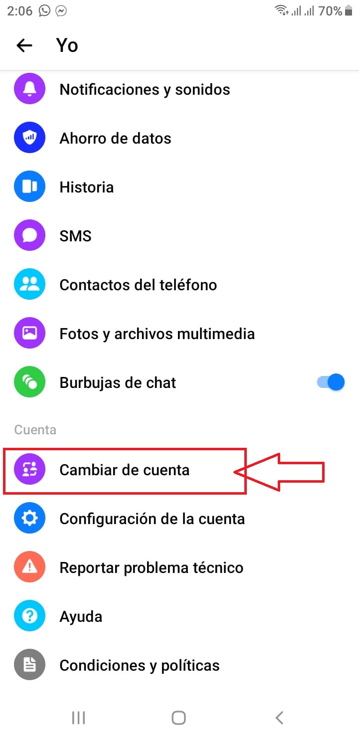 Pulsa sobre cambiar de cuenta Pulsa sobre cambiar de cuenta