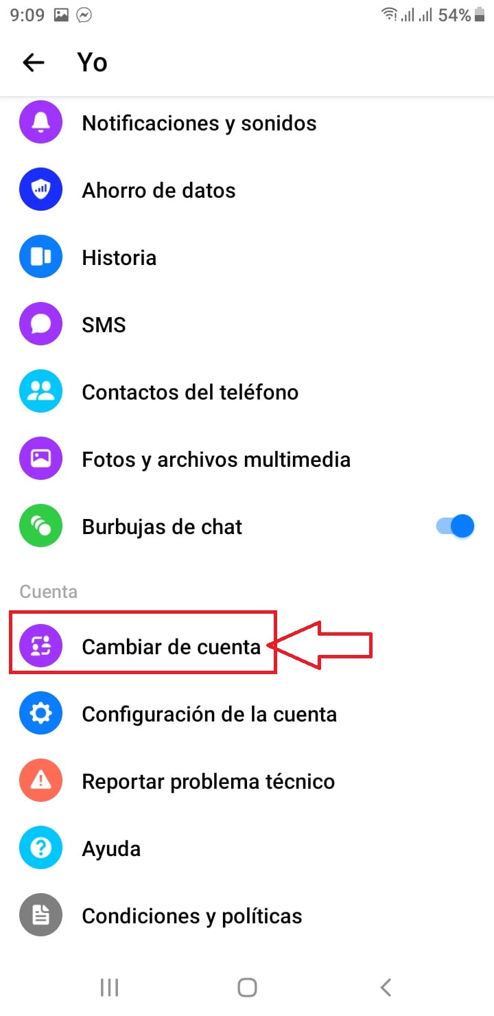 Selecciona cambiar cuenta