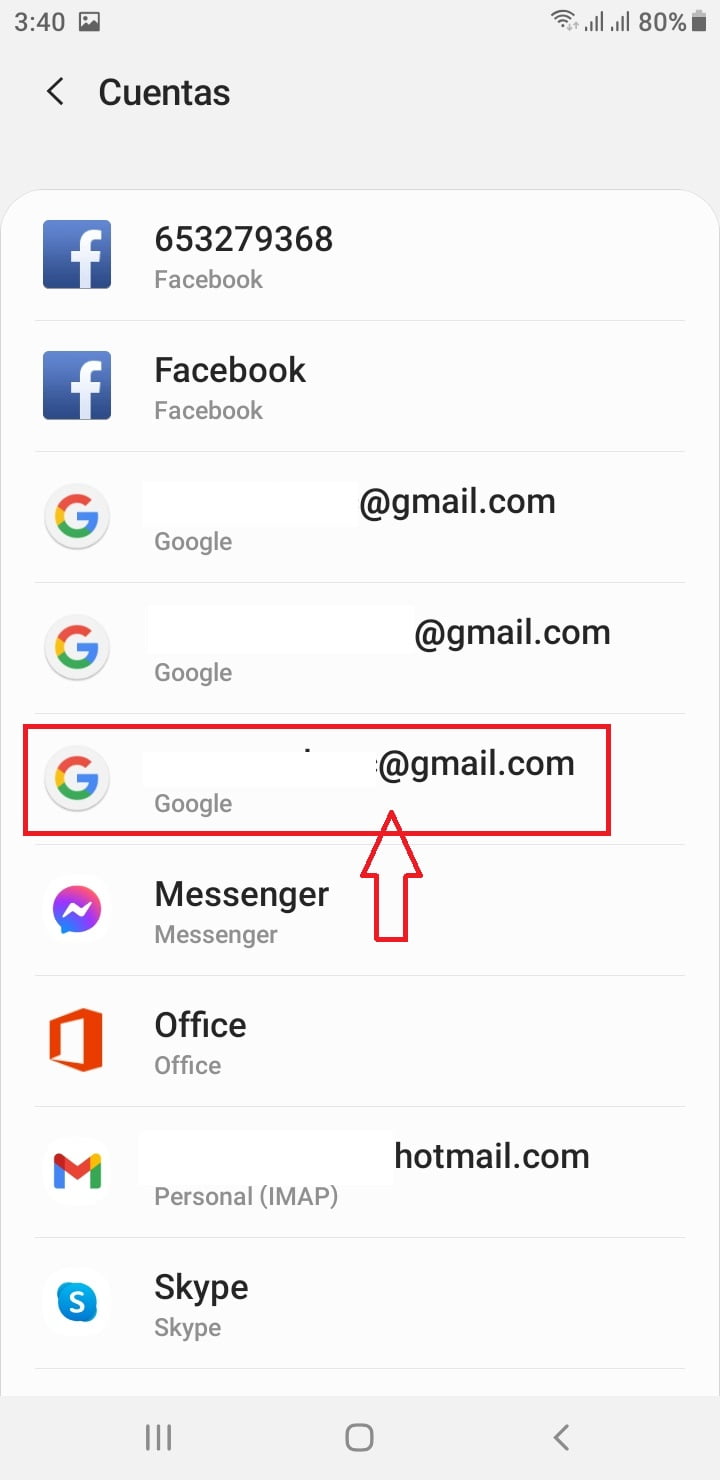 Selecciona el correo a desvincular