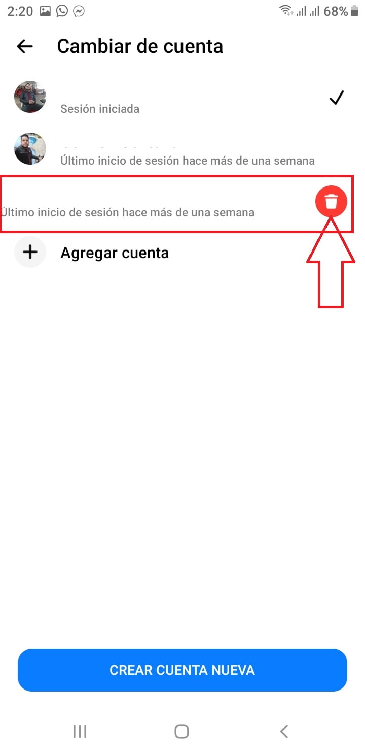 Selecciona la cuenta a eliminar Selecciona la cuenta a eliminar