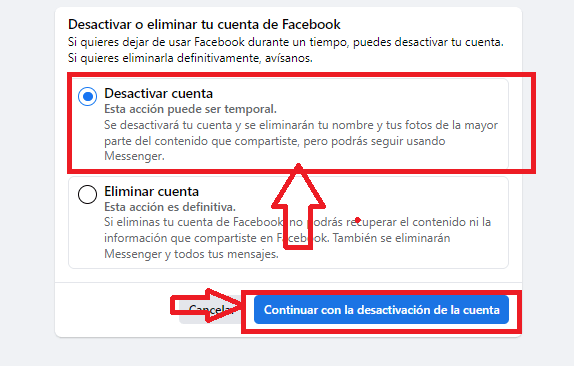 Seleccione desactivar cuenta