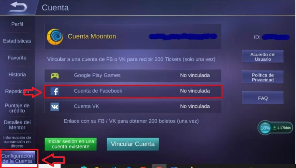 Configura tu cuenta Mobile Legends