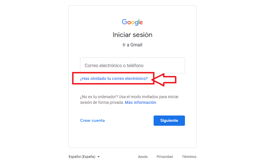 Indica el olvido del correo electrónico