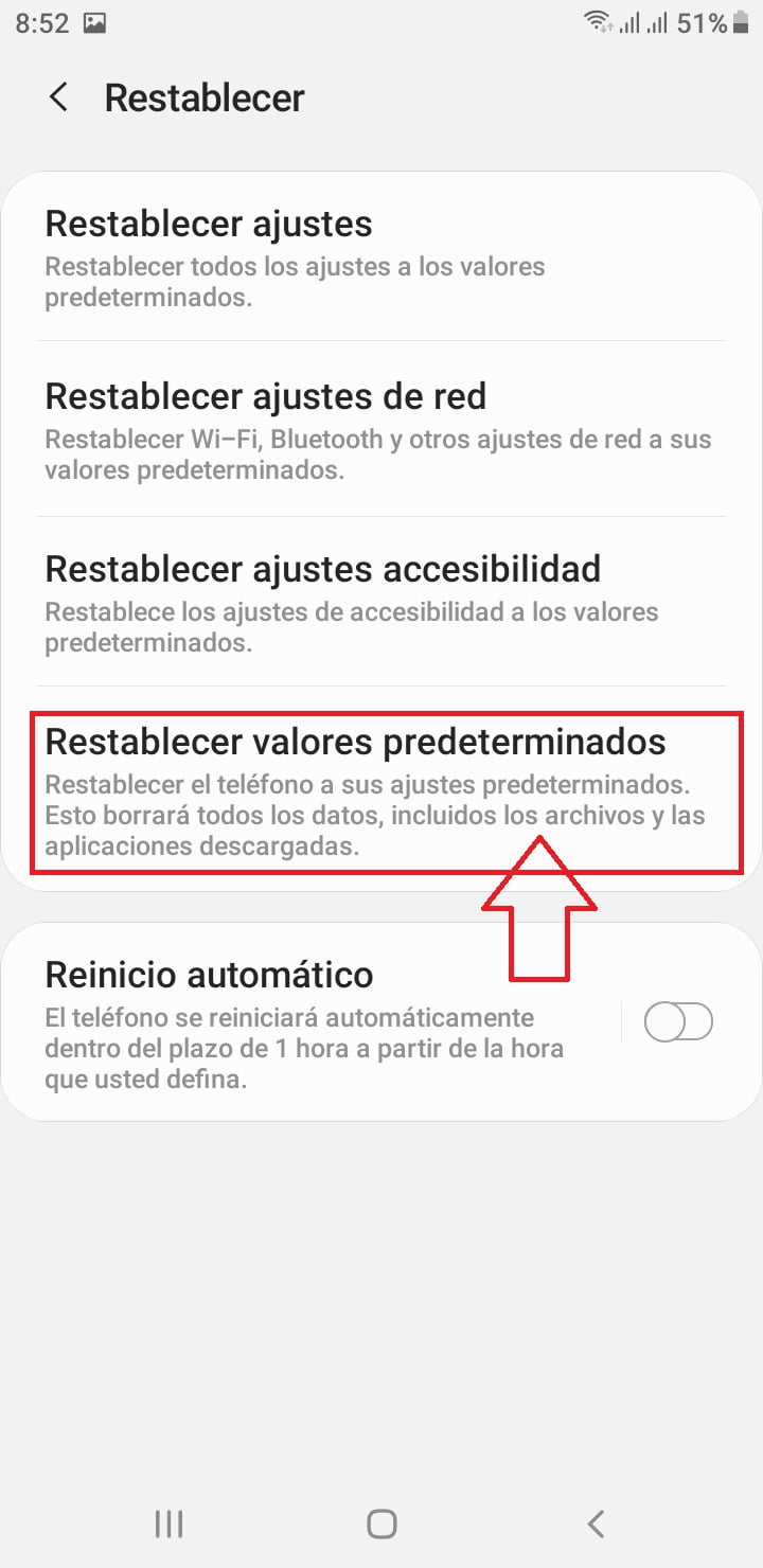 Restable los valores predeterminados