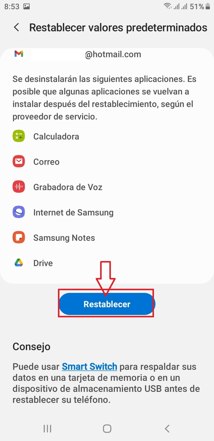 Selecciona restablecer dispositivo 