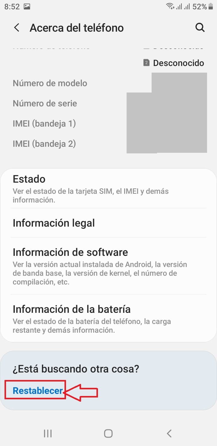Selecciona restablecer