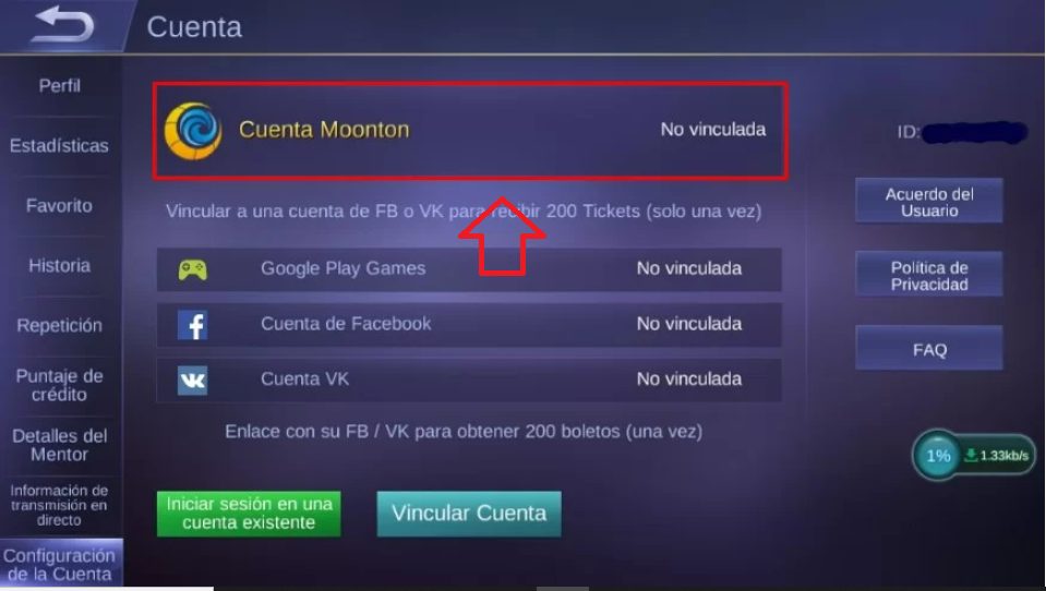 Seleccionar la opción “Cuenta Mooton” Seleccionar la opción “Cuenta Mooton”