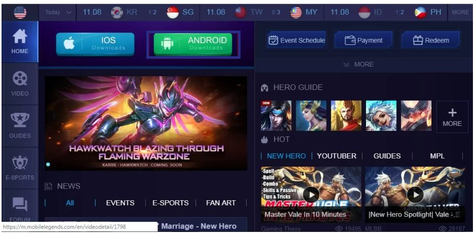 Ingresar en el Sitio web de Mobile Legends