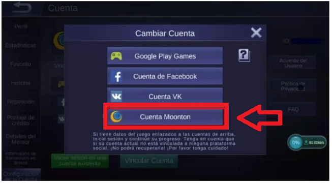 Ingresar en la opción “Cuenta Mooton”
