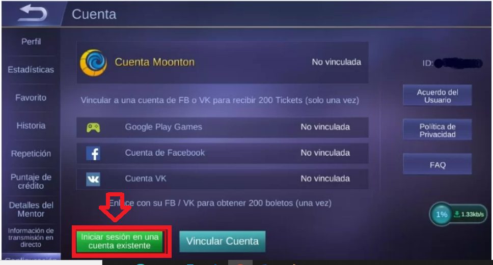 Iniciar sesión en una cuenta existente