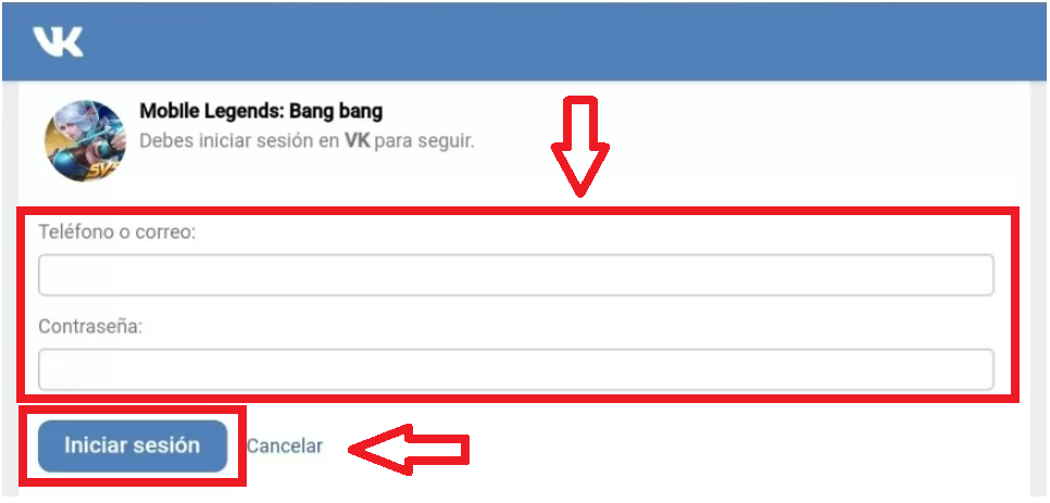 iniciar sección en la cuenta VK