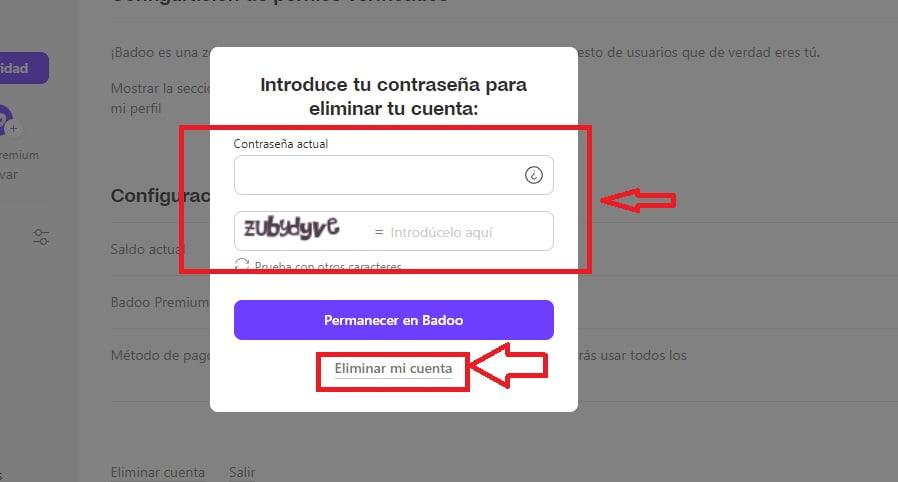 Introduce tu clave y elimina la cuenta
