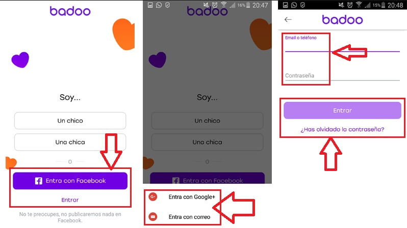 Accede a la app de Badoo