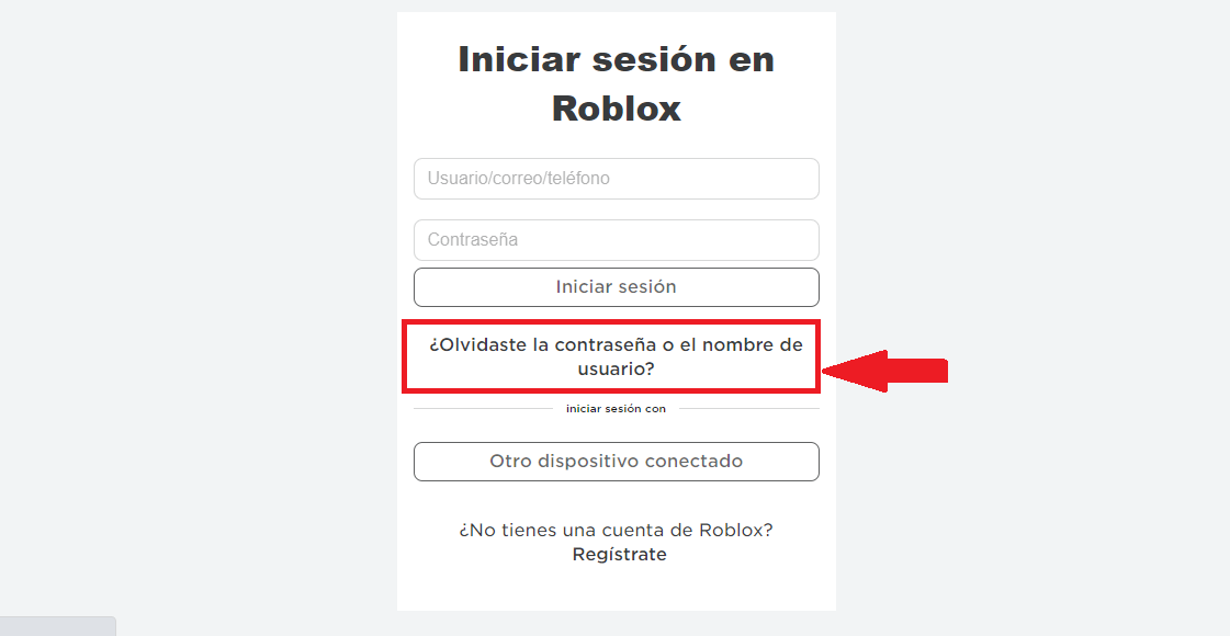 Indica que has olvidad la contraseña o nombre de usuario