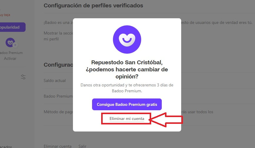 Confirma la eliminación de la cuenta