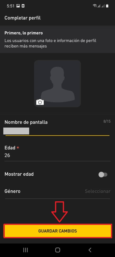 Completa tu perfil Grindr
