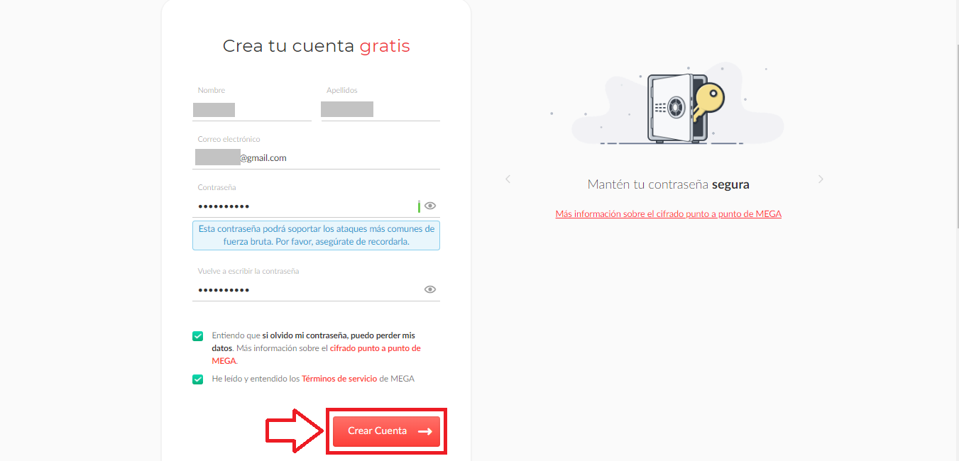 Crea una cuenta Mega