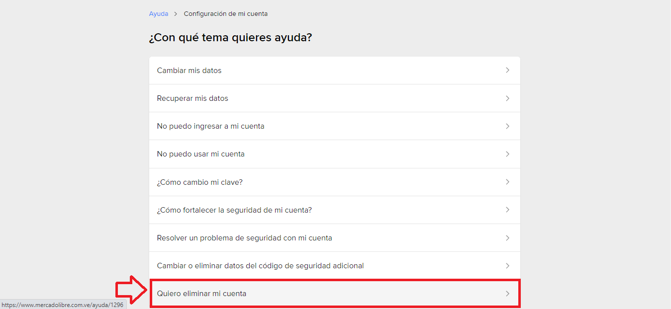 Elige “Quiero eliminar mi cuenta”