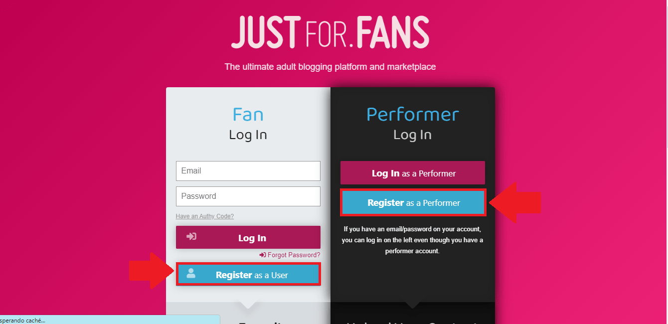 Elige “Register as a User” o “Register as a Performer” Elige “Register as a User” o “Register as a Performer”