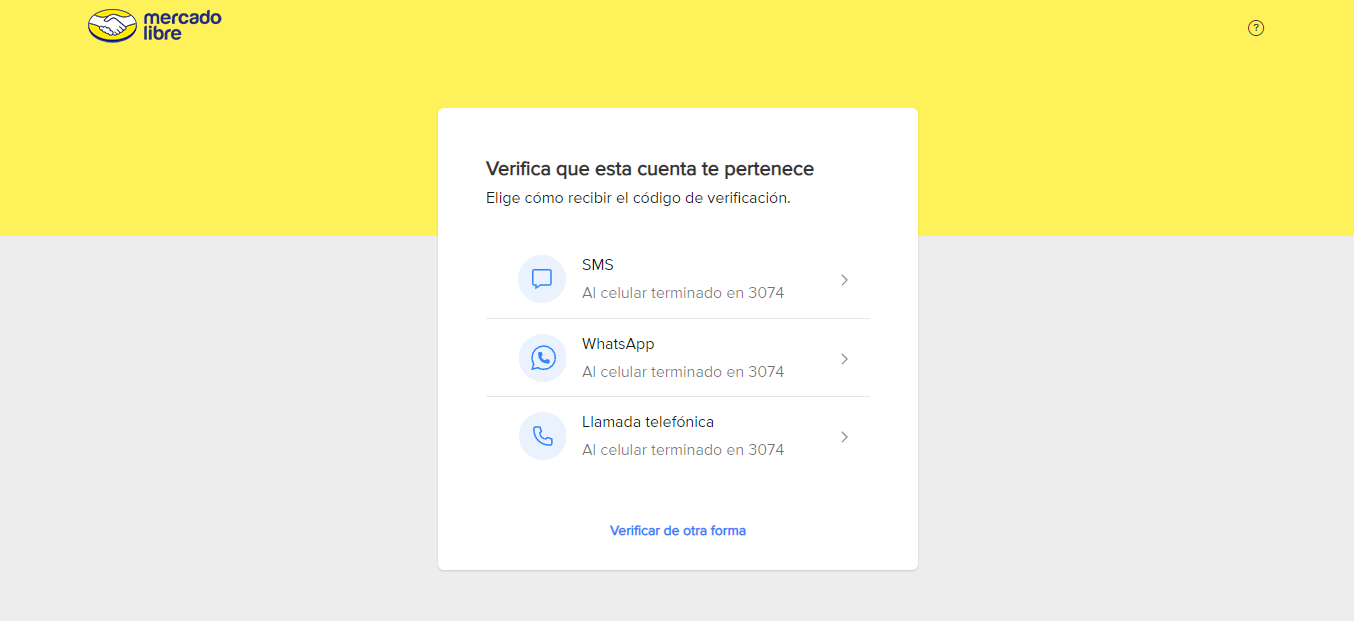 Elige como quieres recibir el código de verificación