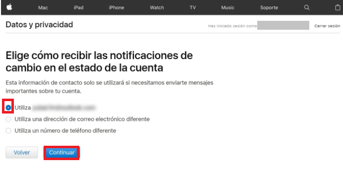 Escoge cómo prefieres que Apple te envíe las notificaciones de cambio de estado