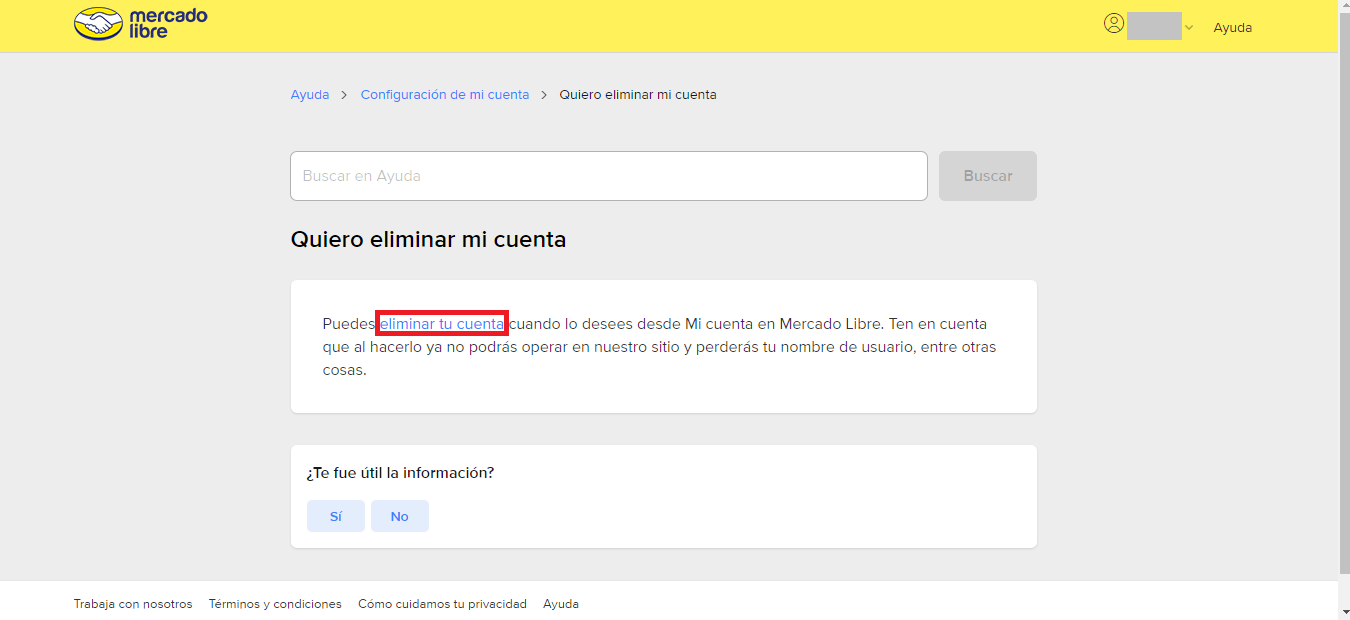 Haz clic en “eliminar tu cuenta”