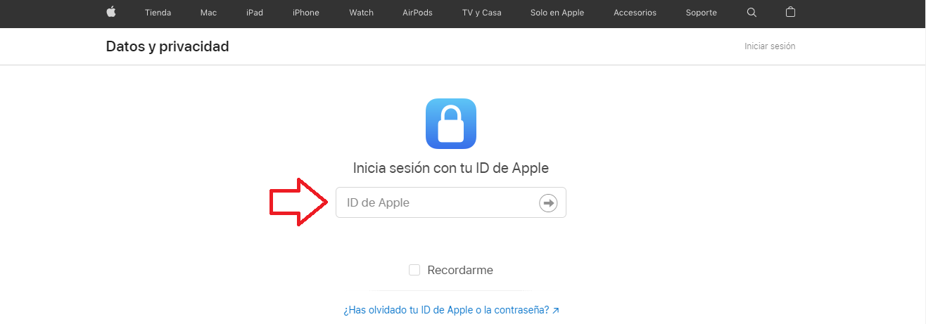 Ingresa a la página de privacidad de Apple