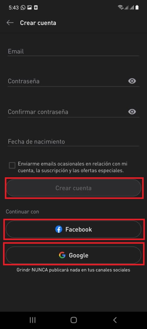 Introduce tus datos en “Crear cuenta”