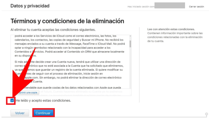 Marca la casilla “He leído y acepto las condiciones”