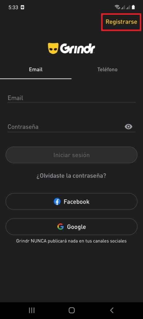 Oprime en “Registrarse”