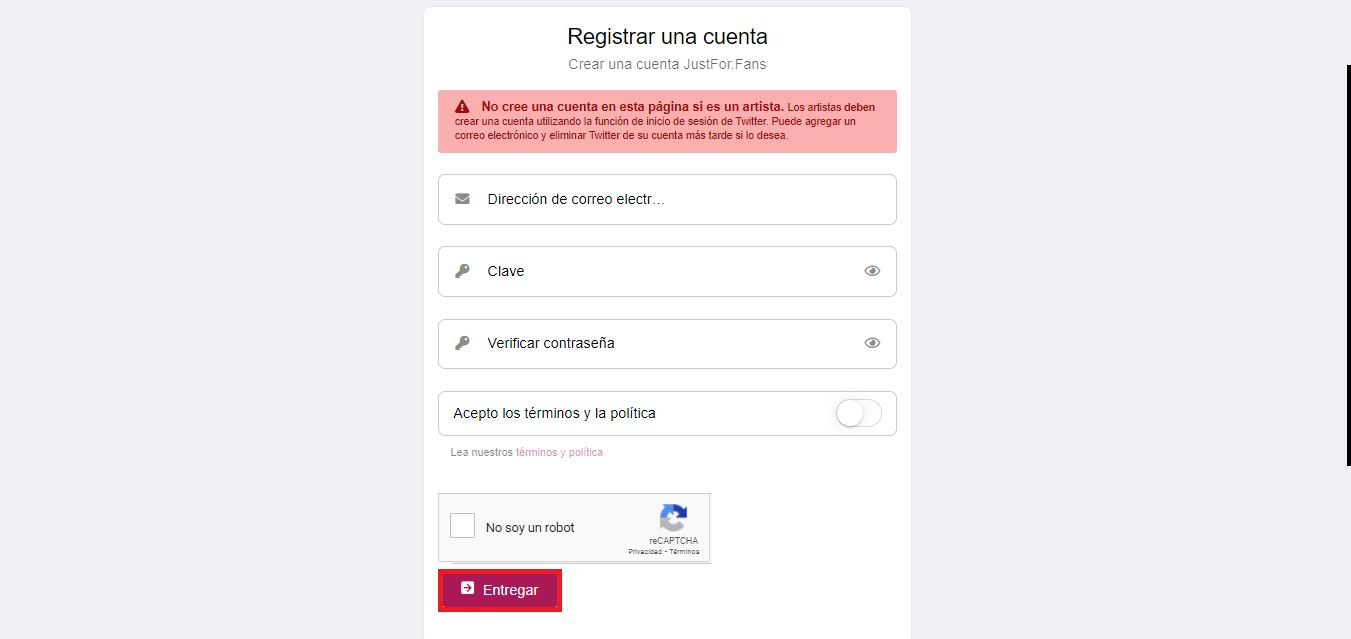 Rellena los campos para registrarte como usuario Rellena los campos para registrarte como usuario