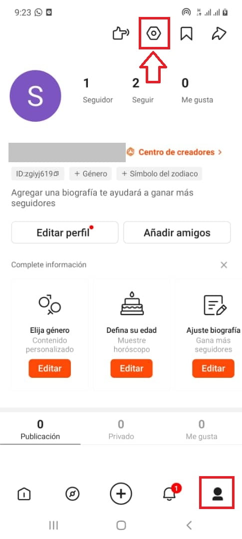 Selecciona el icono hexagonal en la parte superior