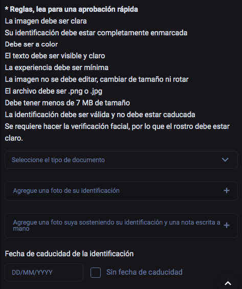 Sube una foto de tu identidad Sube una foto de tu identidad