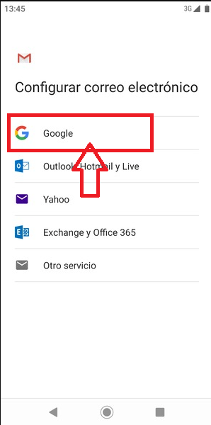 Seleccione Google en el menú Seleccione Google en el menú