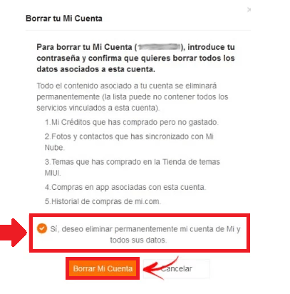 Accede a la web de Xiaomi y selecciona la opción “Borrar Mi Cuenta” Accede a la web de Xiaomi y selecciona la opción “Borrar Mi Cuenta”